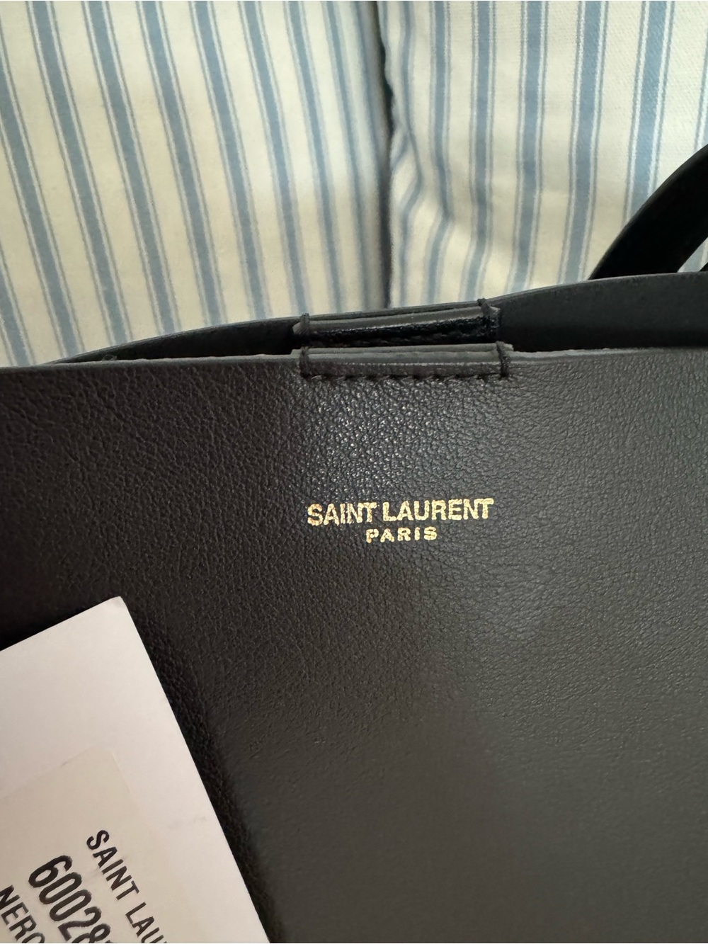 Saint Laurent Black Leather Tote with Gold Logo Accent - Picture 4 of 9